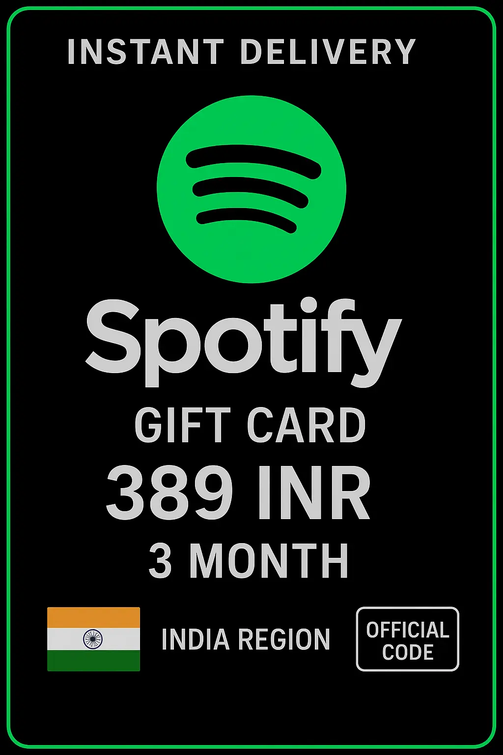 Spotify Gift Card India - 3 Month - 389 INR Spotify Gift Card India - 3 Month - 389 INR