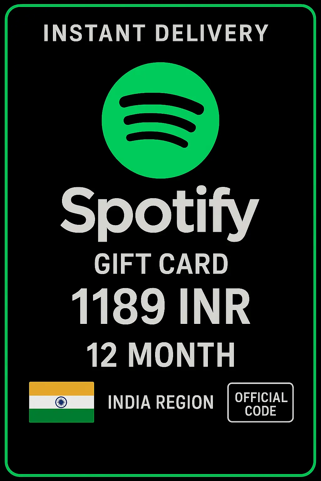 Spotify Gift Card India - 12 Month - 1189 INR Spotify Gift Card India - 12 Month - 1189 INR