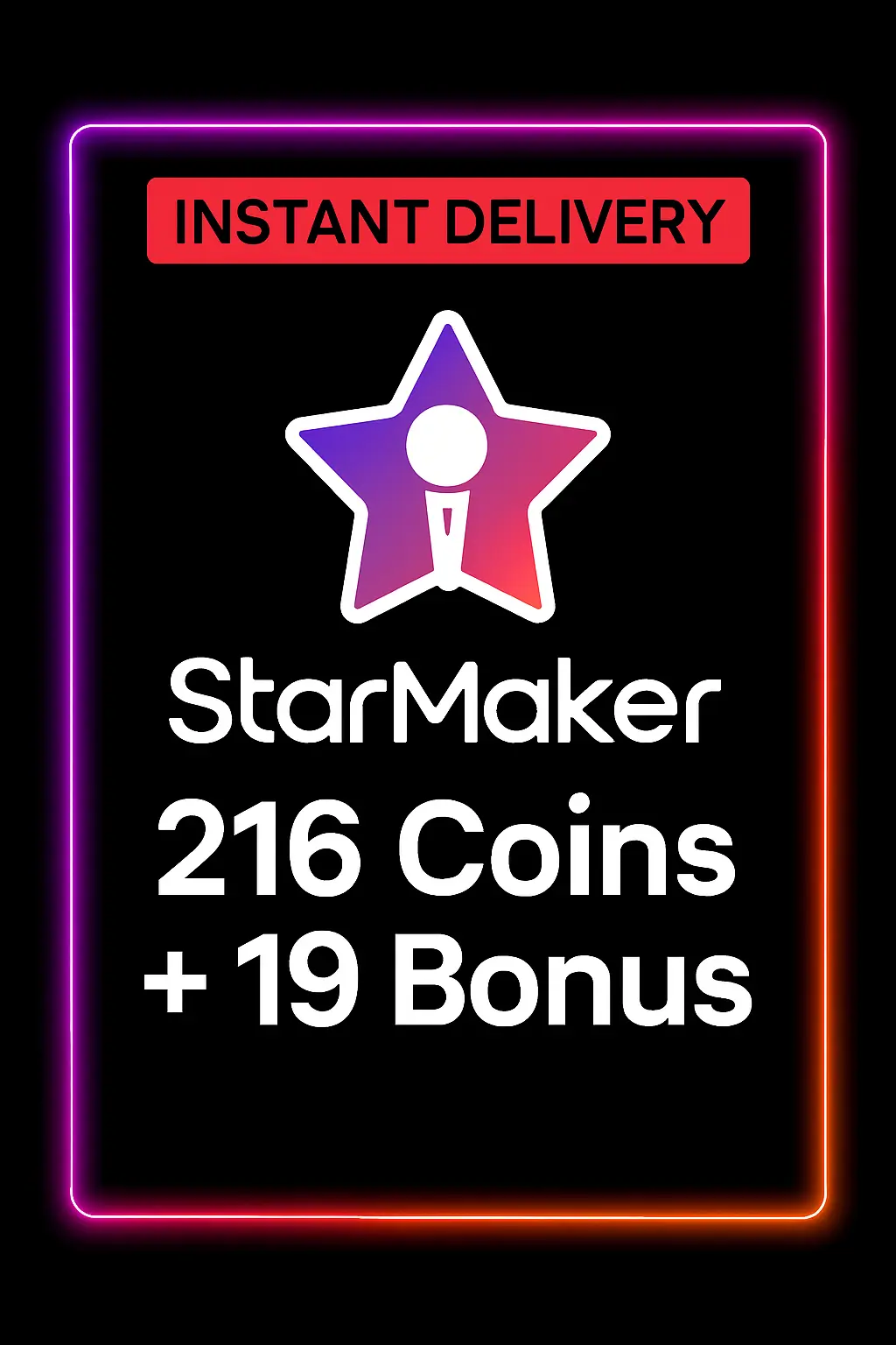StarMaker 216 Coins + 19 Bonus Top Up StarMaker 216 Coins + 19 Bonus Top Up