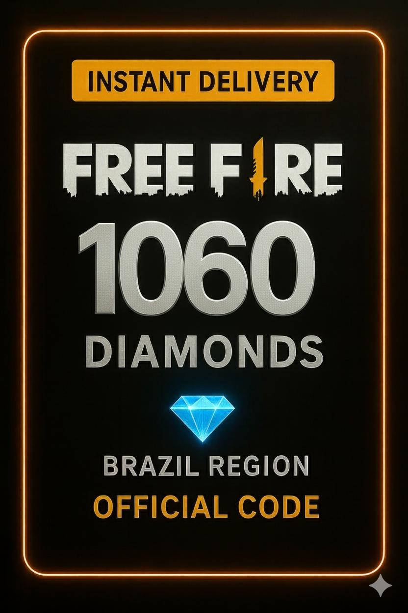 Free Fire - 1060 Diamantes Código + 10% de Bônus Brazil