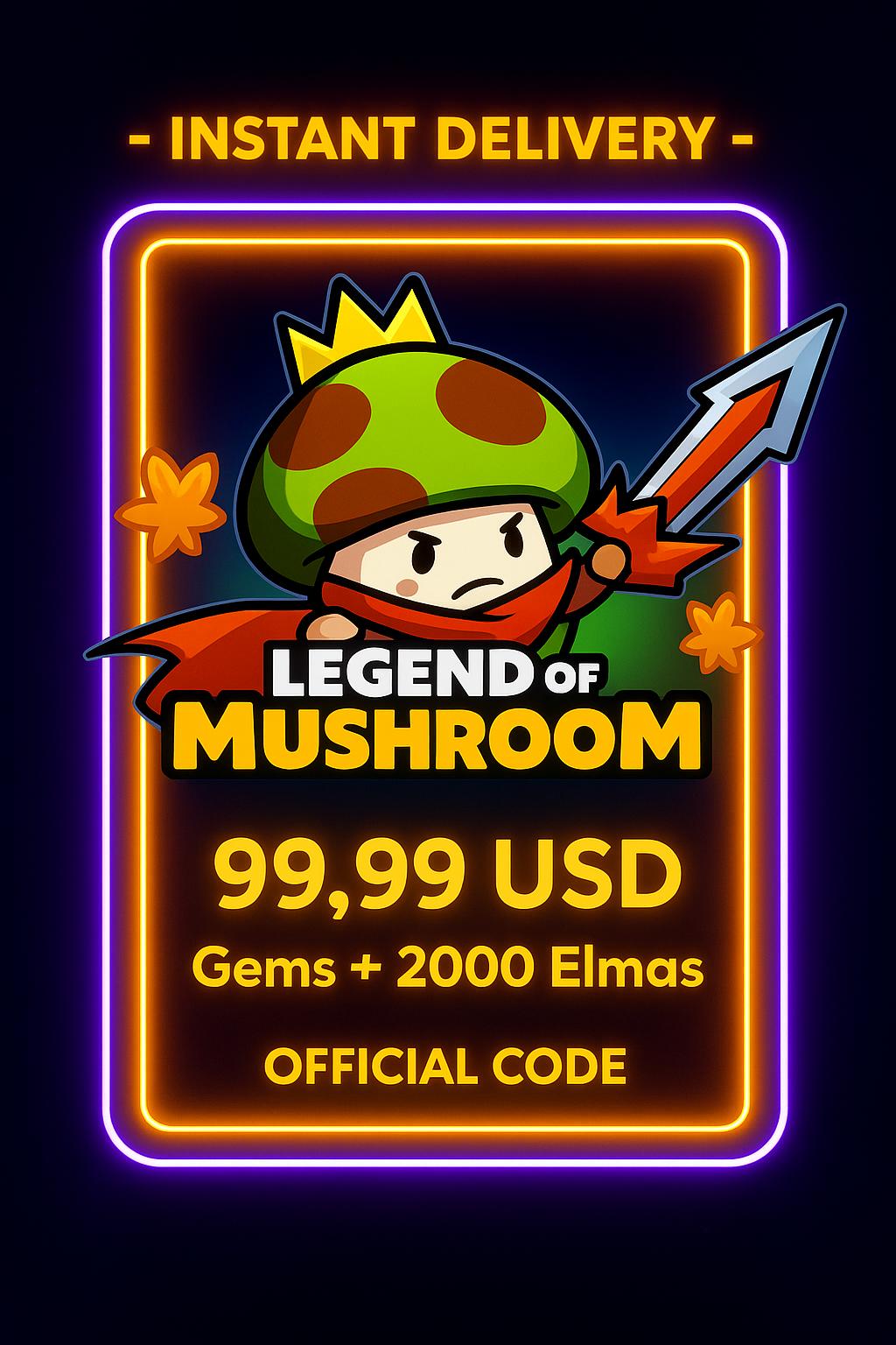 Legend of Mushroom 99,99 USD Edelstenen + 2000 Elmas