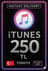 iTunes 기프트 카드 250 TL 잔액