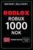 Roblox 1000 NOK Game Card (NO)